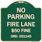 Signmission Missouri No Parking Fire Lane $50 Fine Heavy-Gauge Aluminum Sign, 18" x 18", G-1818-23874 A-DES-G-1818-23874 - alternate 1